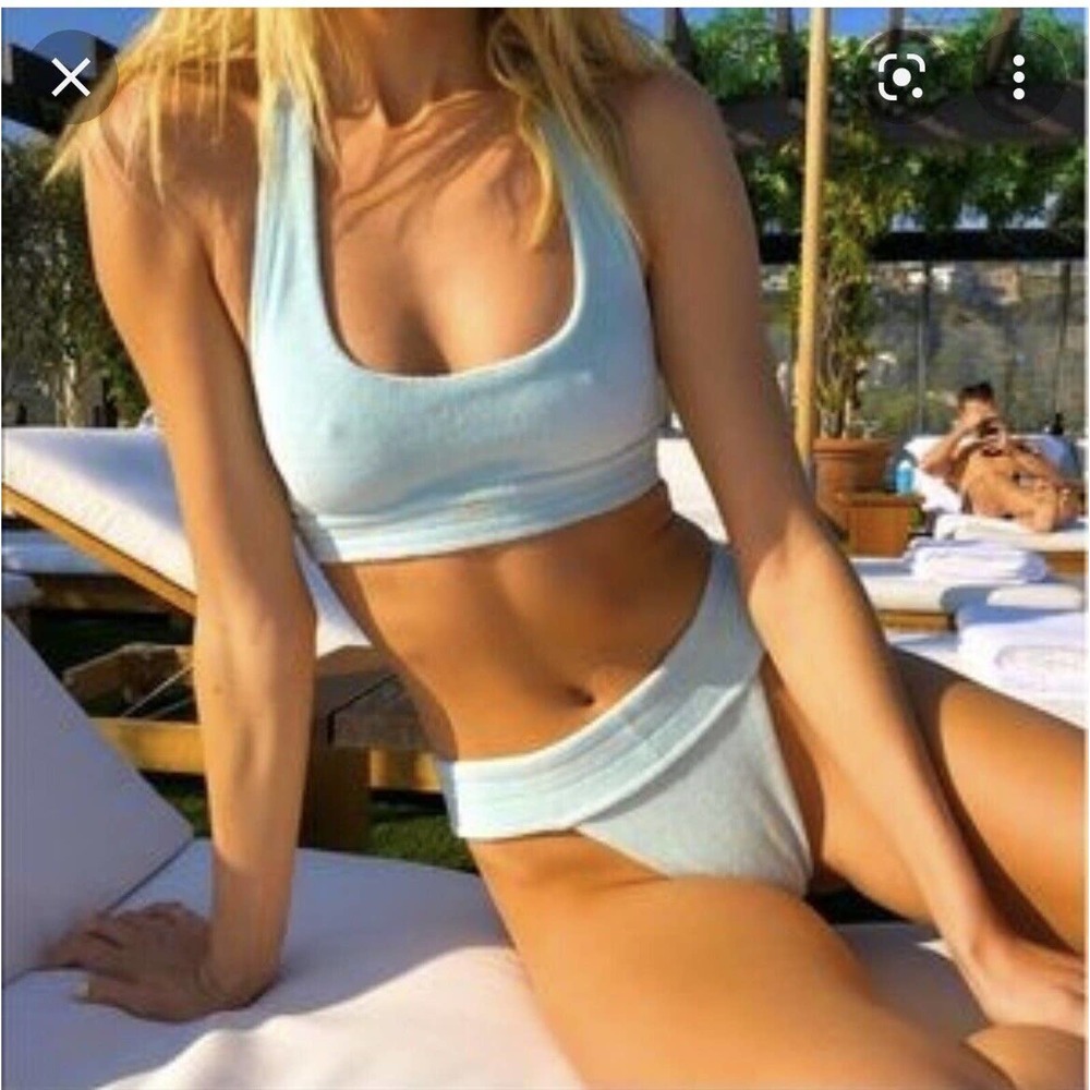 NWT Frankies Bikinis Terry Phoebe Bikini SET Large Celeste Blue